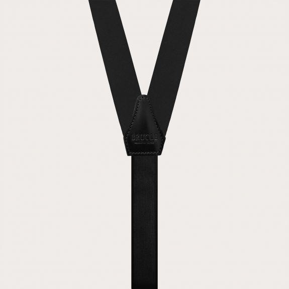 Black suspenders with gold clips in double-use satin silk