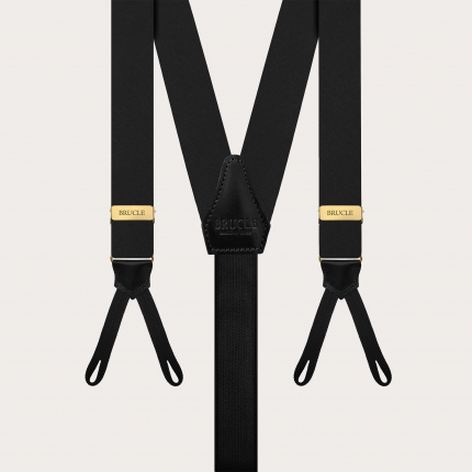 Black silk satin suspenders with gold metal parts for buttons