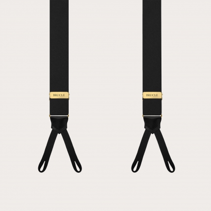 Black silk satin suspenders with gold metal parts for buttons