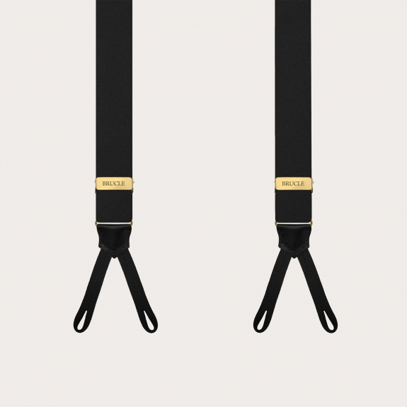 Black silk satin suspenders with gold metal parts for buttons