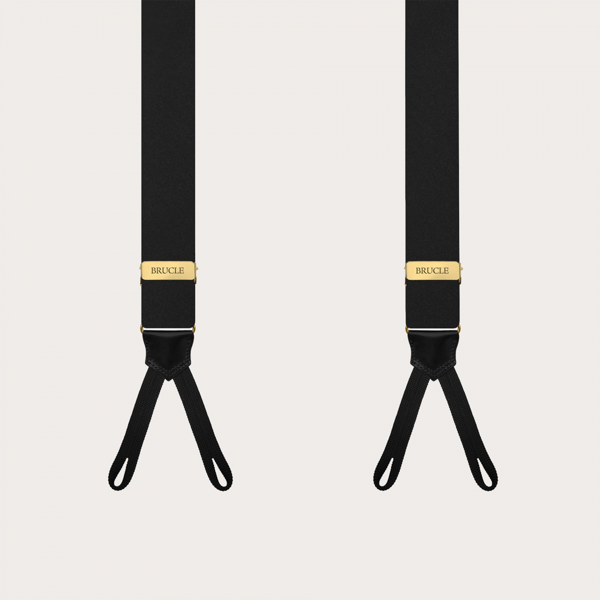 Black silk satin suspenders with gold metal parts for buttons