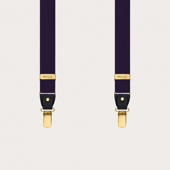 Narrow blue silk satin suspenders with gold metal parts