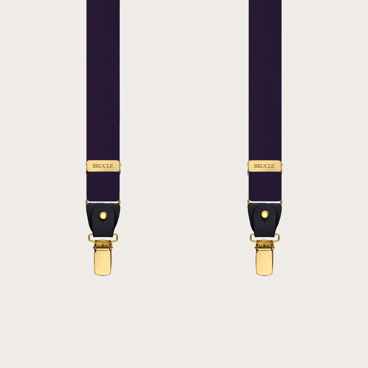 Narrow blue silk satin suspenders with gold metal parts