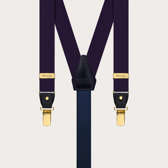 Narrow blue silk satin suspenders with gold metal parts