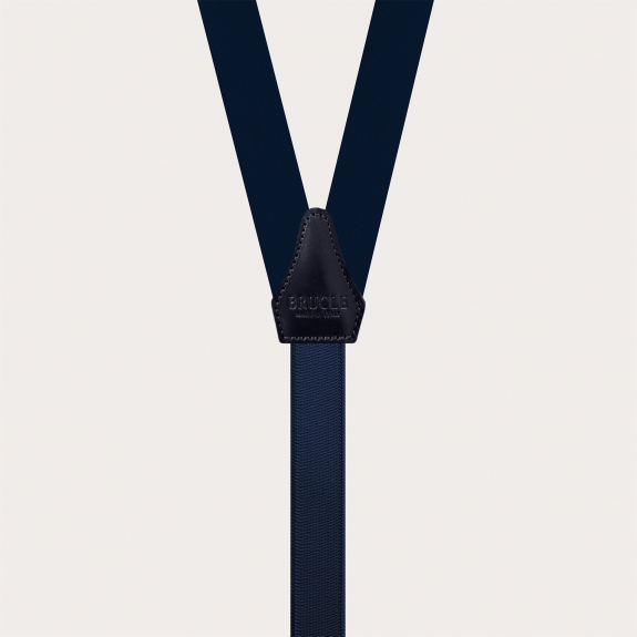 Navy blue silk satin suspenders 25 mm for buttons or clips