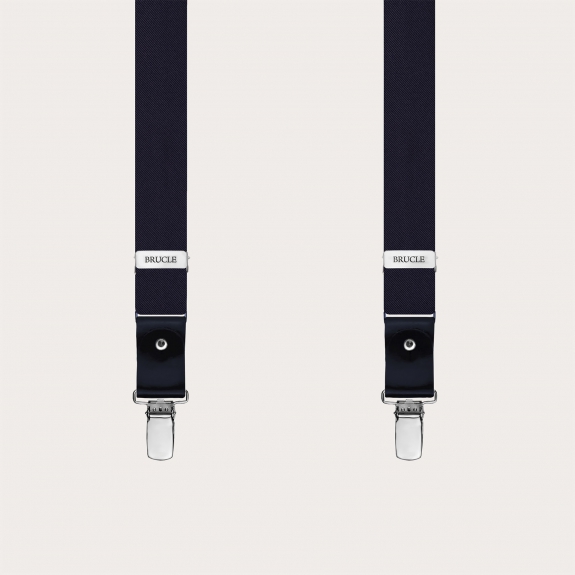 Navy blue silk satin suspenders 25 mm for buttons or clips