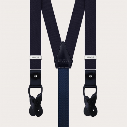 Navy blue silk satin suspenders 25 mm for buttons or clips