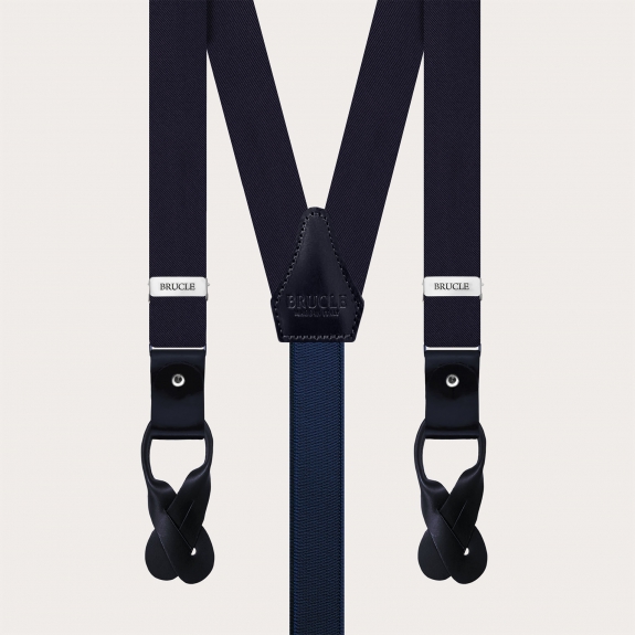 Navy blue silk satin suspenders 25 mm for buttons or clips