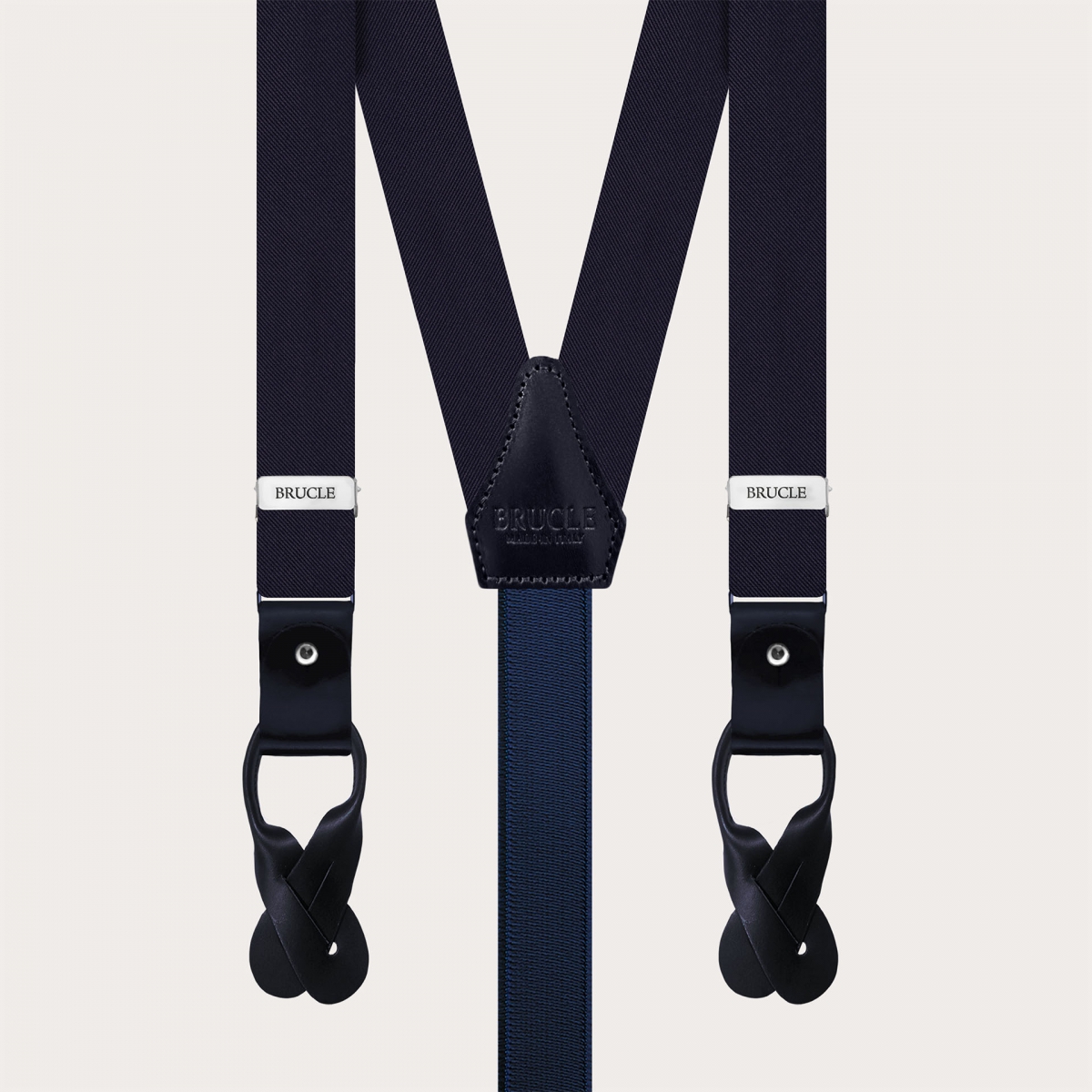 Navy blue silk satin suspenders 25 mm for buttons or clips