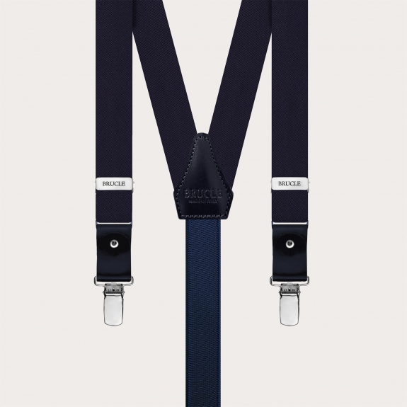 Navy blue silk satin suspenders 25 mm for buttons or clips