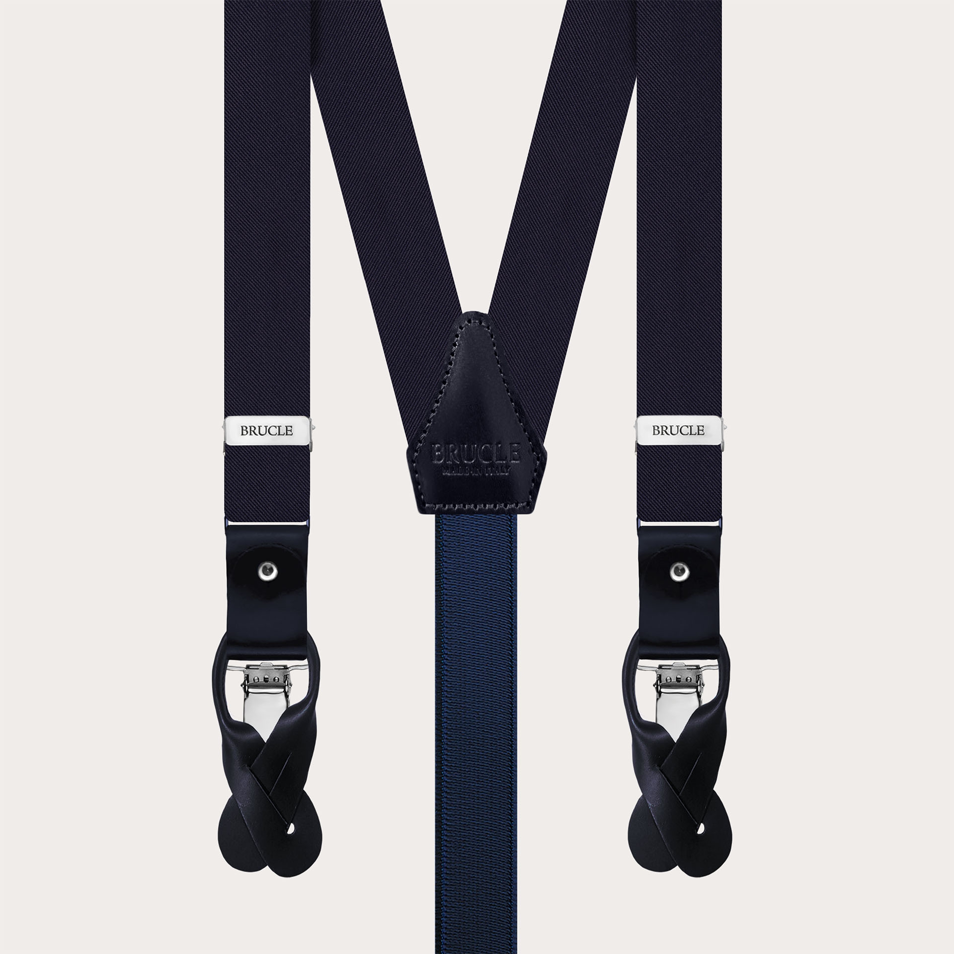 Navy blue silk satin suspenders 25 mm for buttons or clips