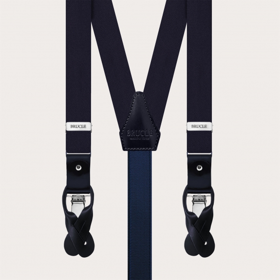 Navy blue silk satin suspenders 25 mm for buttons or clips