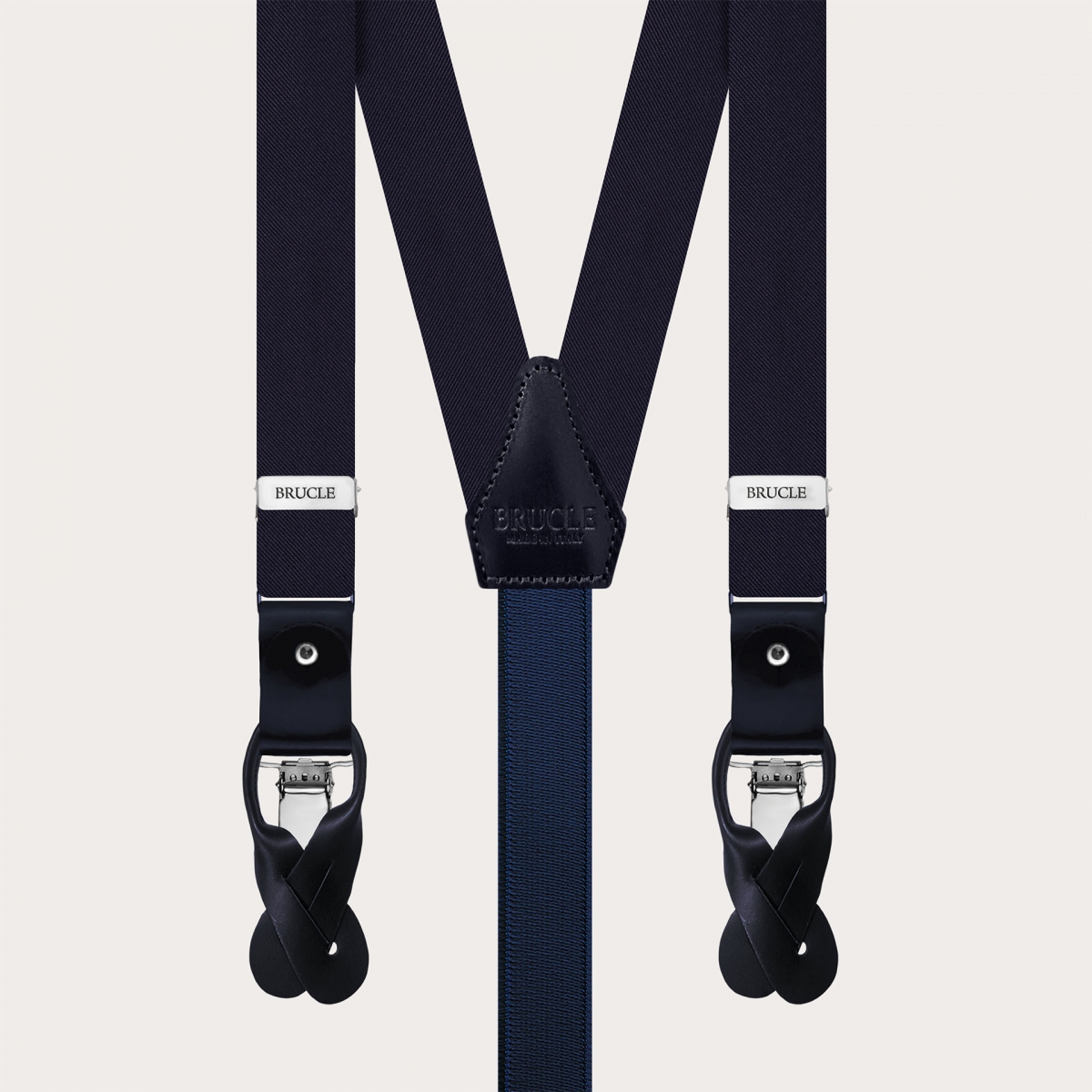 Navy blue silk satin suspenders 25 mm for buttons or clips