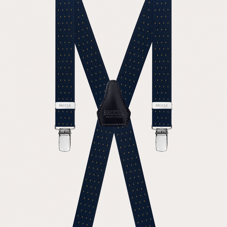 Narrow blue suspenders with orange pinstripe