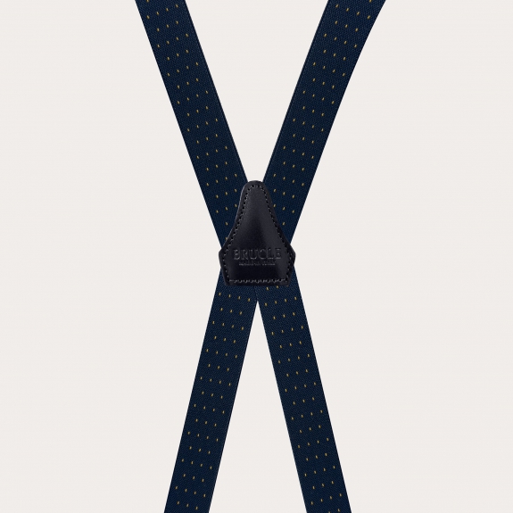 Narrow blue suspenders with orange pinstripe