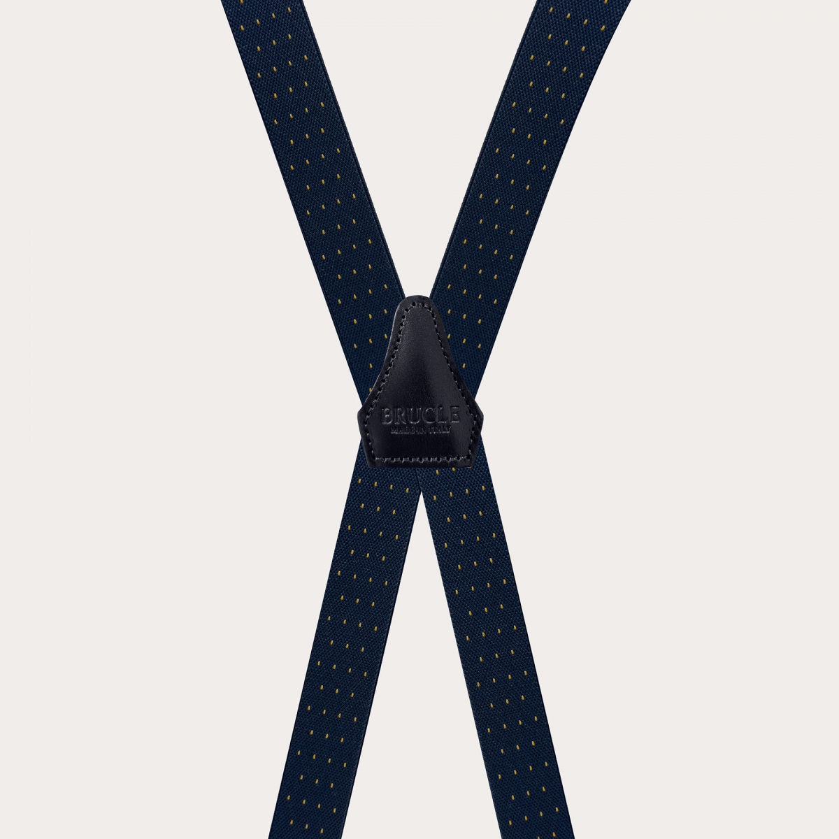 Narrow blue suspenders with orange pinstripe