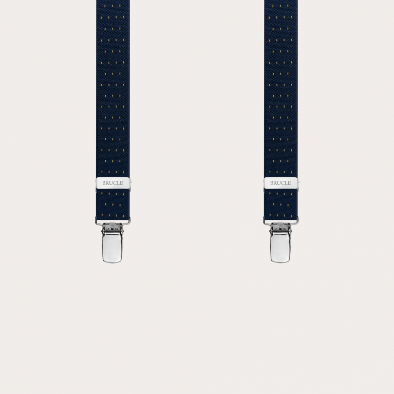 Narrow blue suspenders with orange pinstripe