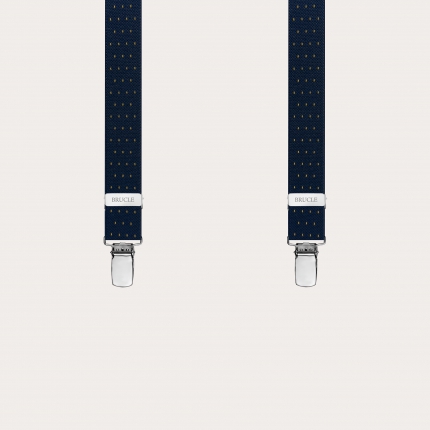 Narrow blue suspenders with orange pinstripe