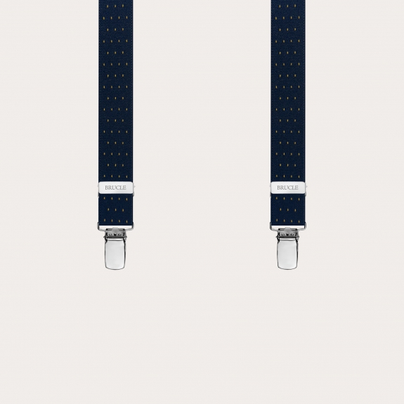 Narrow blue suspenders with orange pinstripe