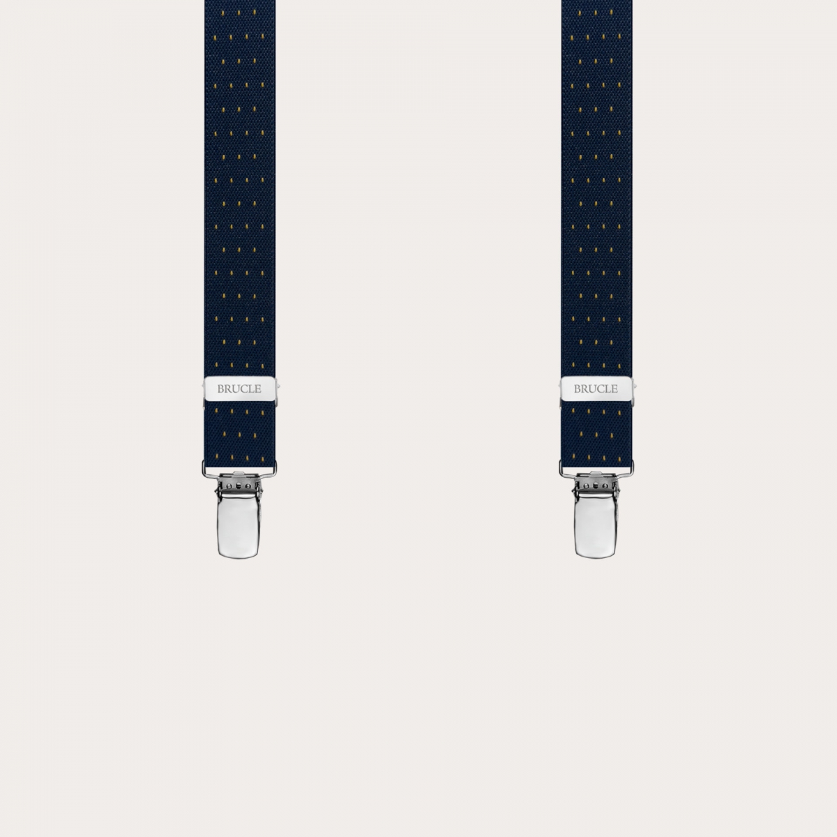 Narrow blue suspenders with orange pinstripe