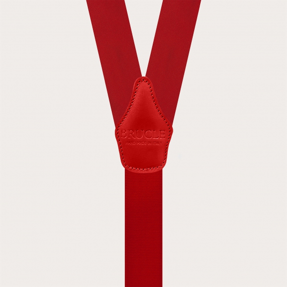 Red silk satin suspenders dual-use buttons or clips