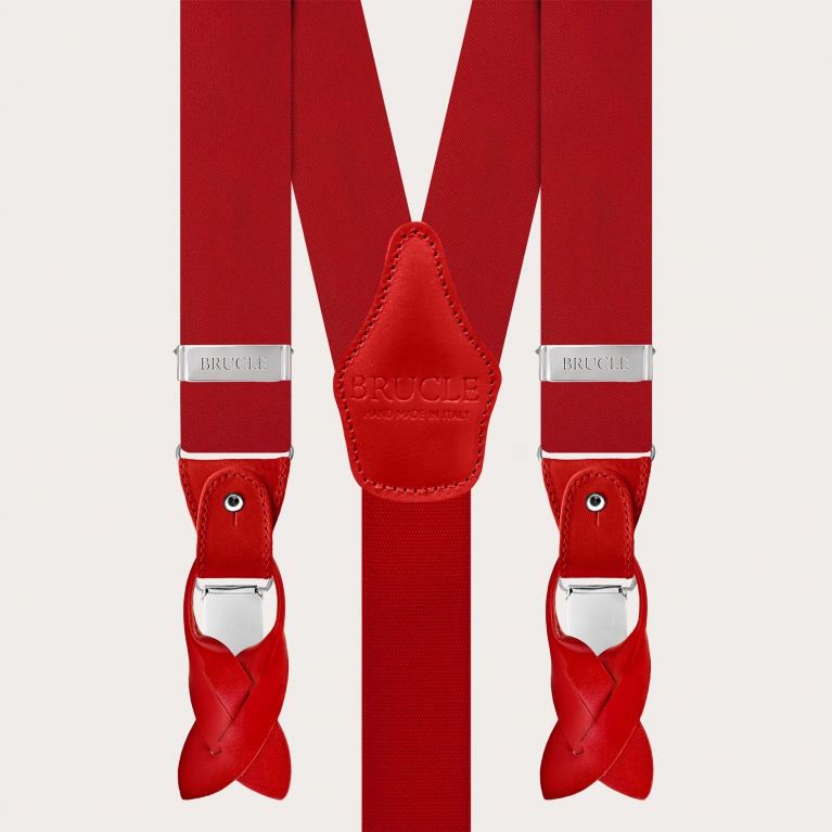 Red silk satin suspenders dual-use buttons or clips