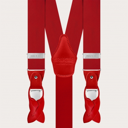 Rote Hosenträger aus Seidensatin, Doppelverwendung mit Knöpfen oder Clips