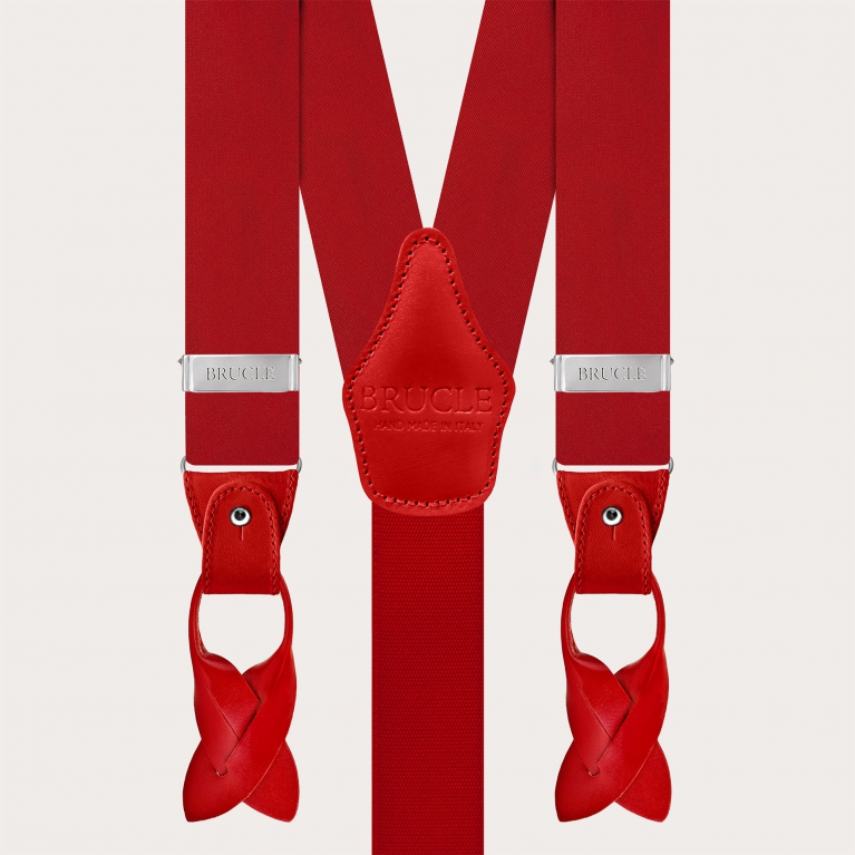 Red silk satin suspenders dual-use buttons or clips