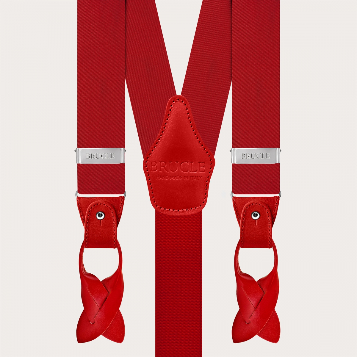 Red silk satin suspenders dual-use buttons or clips