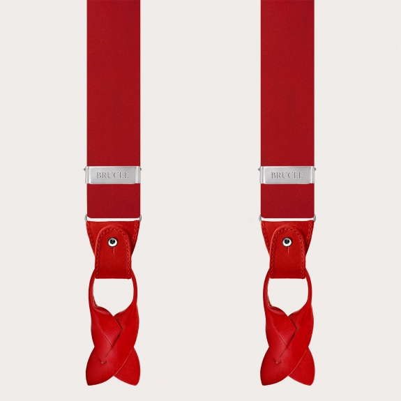 Red silk satin suspenders dual-use buttons or clips