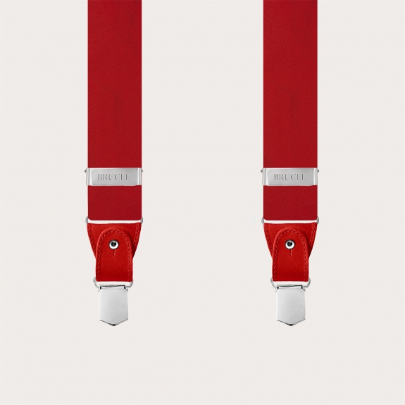 Red silk satin suspenders dual-use buttons or clips