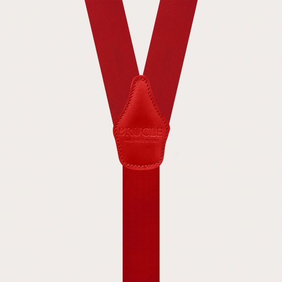 Men's red silk satin suspenders with braid end