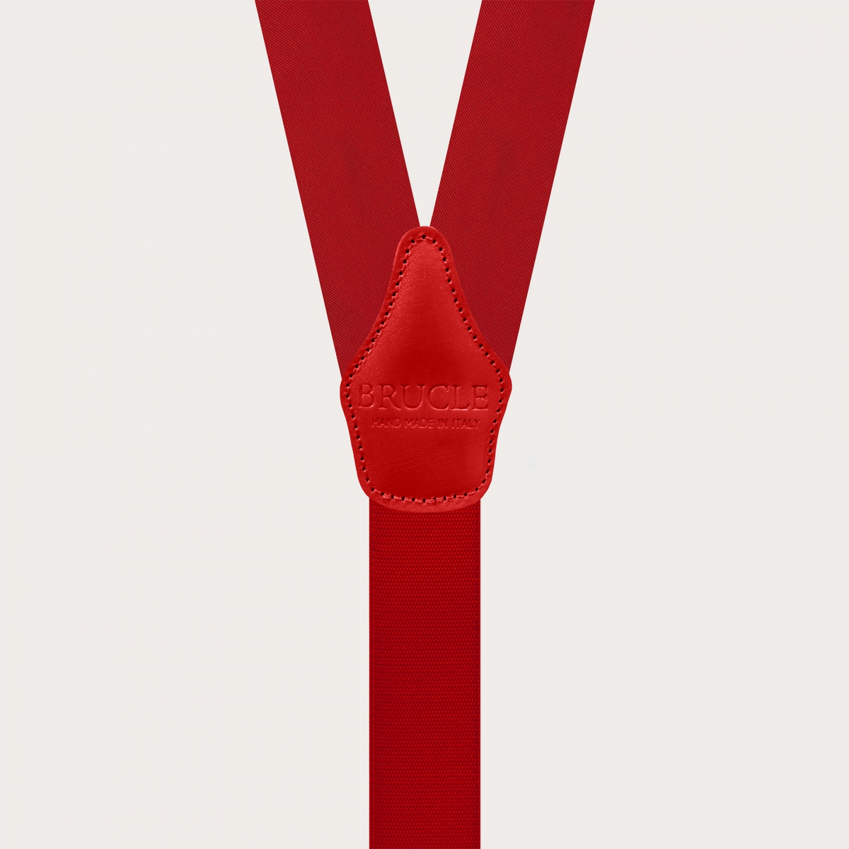 Men's red silk satin suspenders with braid end