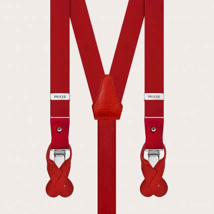 Red silk satin suspenders double use with clips or buttons