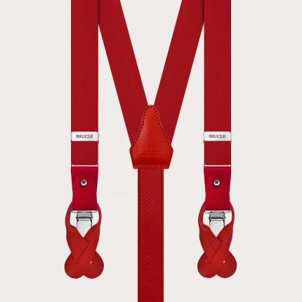 Rote Hosenträger aus Seidensatin, doppelte Verwendung mit Clips oder Knöpfen