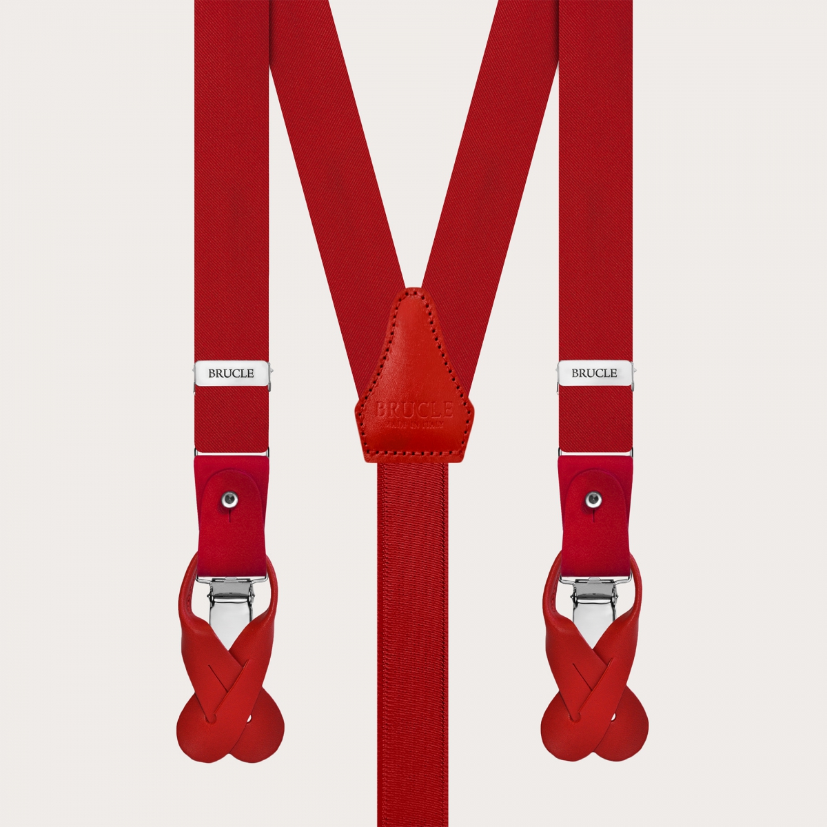 Red silk satin suspenders double use with clips or buttons