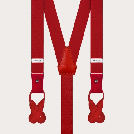 Red silk satin suspenders double use with clips or buttons