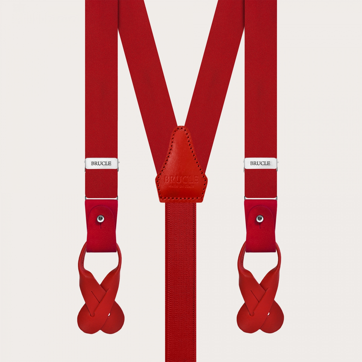 Red silk satin suspenders double use with clips or buttons