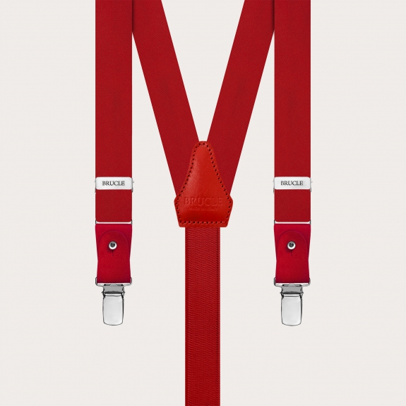 Red silk satin suspenders double use with clips or buttons