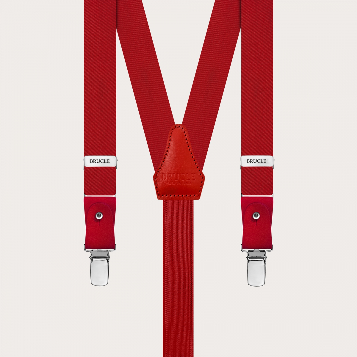 Red silk satin suspenders double use with clips or buttons