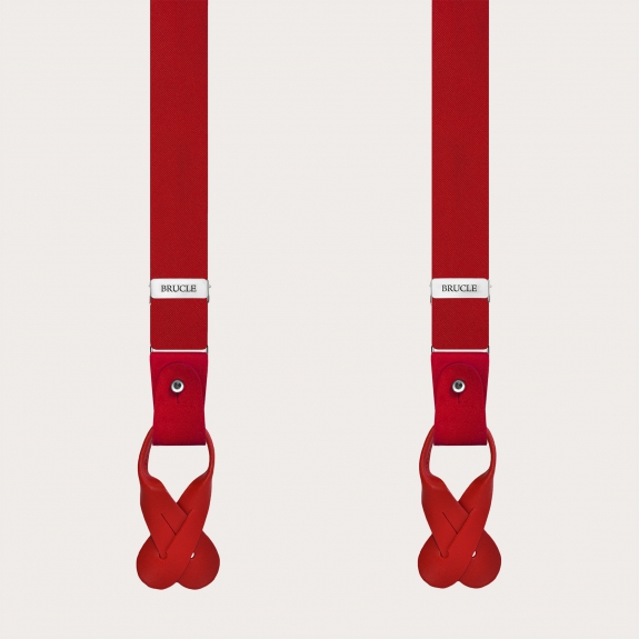 Red silk satin suspenders double use with clips or buttons