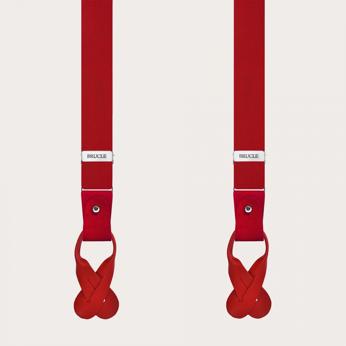 Red silk satin suspenders double use with clips or buttons