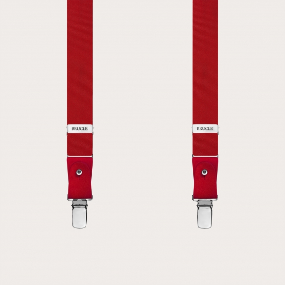 Red silk satin suspenders double use with clips or buttons