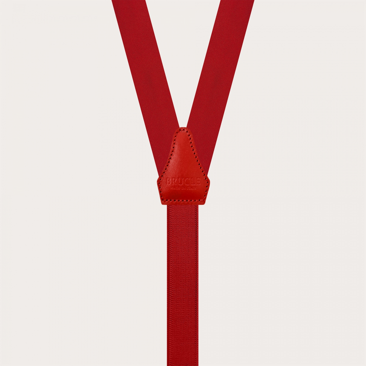 Narrow red silk satin suspenders with gold clips and button loops