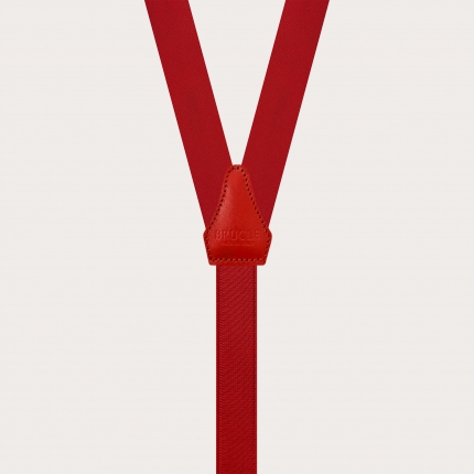 Narrow red silk satin suspenders with buttonholes