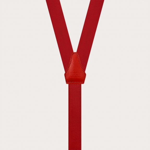 Narrow red silk satin suspenders with buttonholes