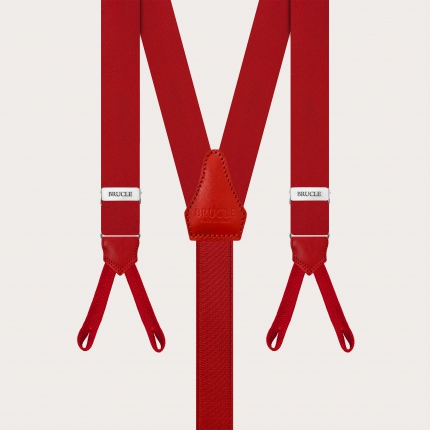 Narrow red silk satin suspenders with buttonholes