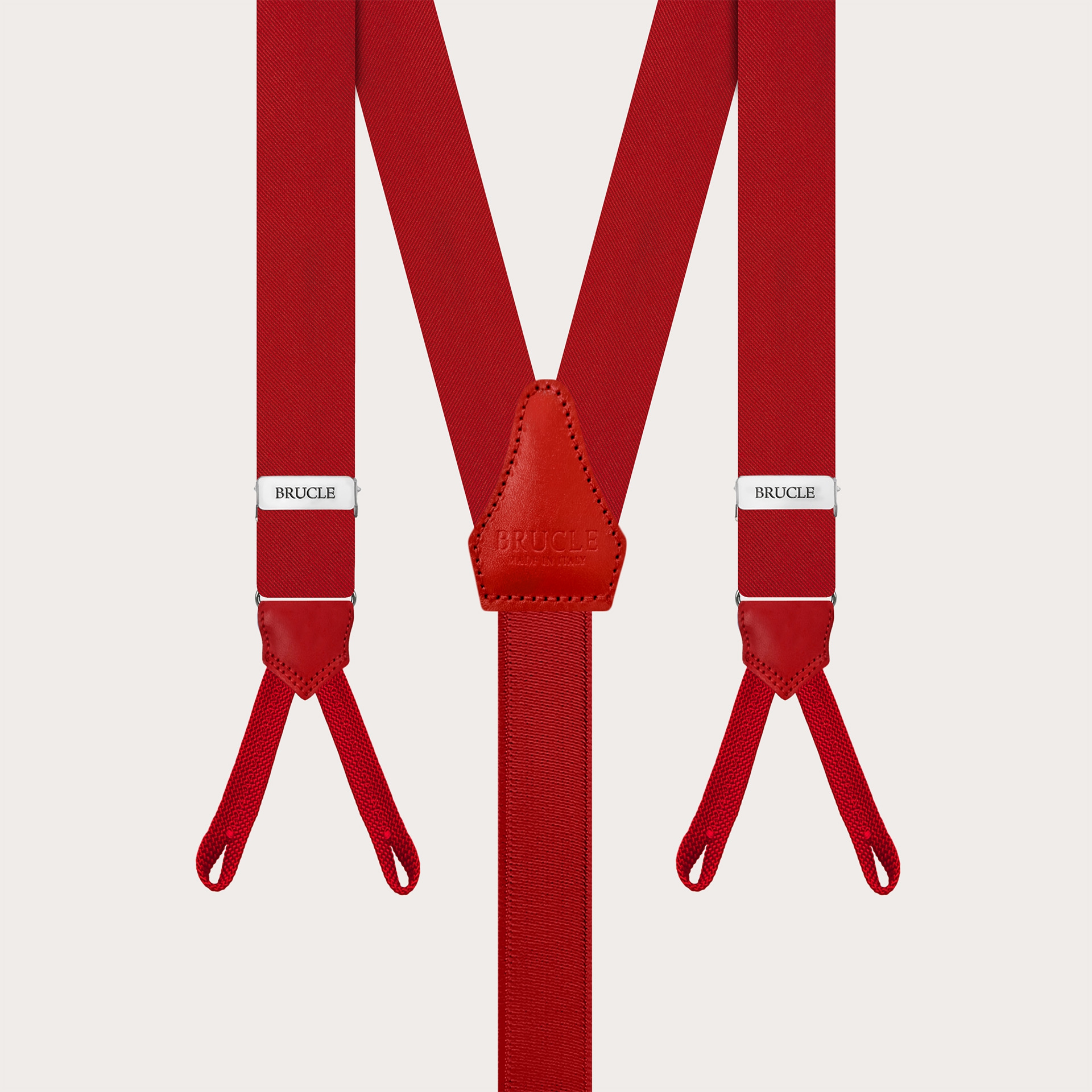 Narrow red silk satin suspenders with buttonholes