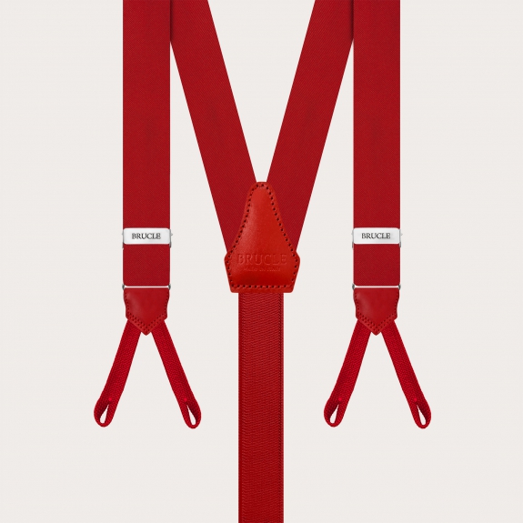 Narrow red silk satin suspenders with buttonholes