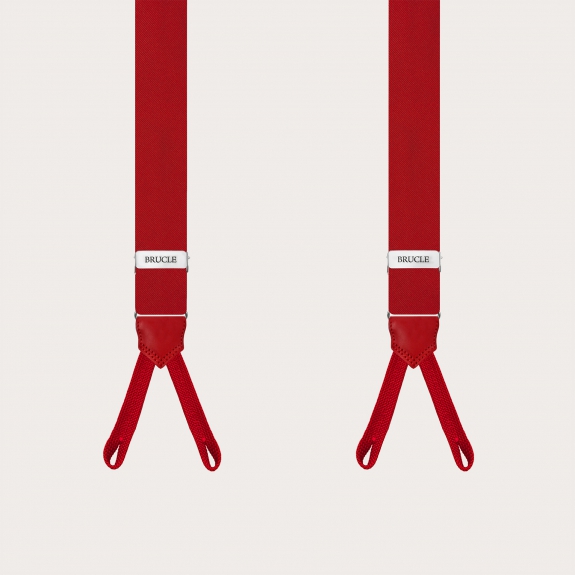 Narrow red silk satin suspenders with buttonholes